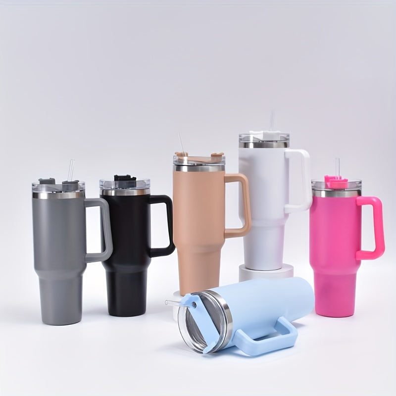 1200ml Insulated Stainless Steel Cup with Handle & Straw