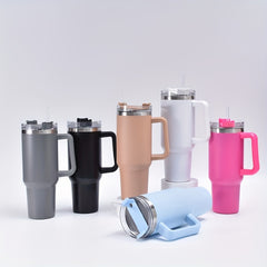 1200ml Insulated Stainless Steel Cup with Handle & Straw