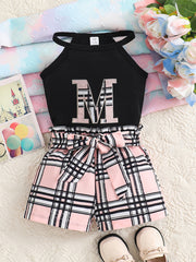 Baby Girl Plaid Pants Set Sleeveless M Vest Dress