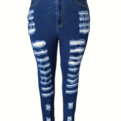 Solid Ripped High Rise Skinny Jeans