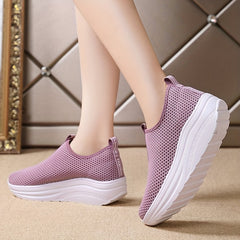 Women's Slip-on Wedge Sneakers Mesh Outdoor Walking Shoes