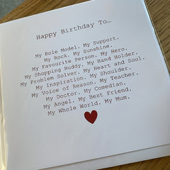 Mum Birthday Card Special Mum Poem Birthday Card