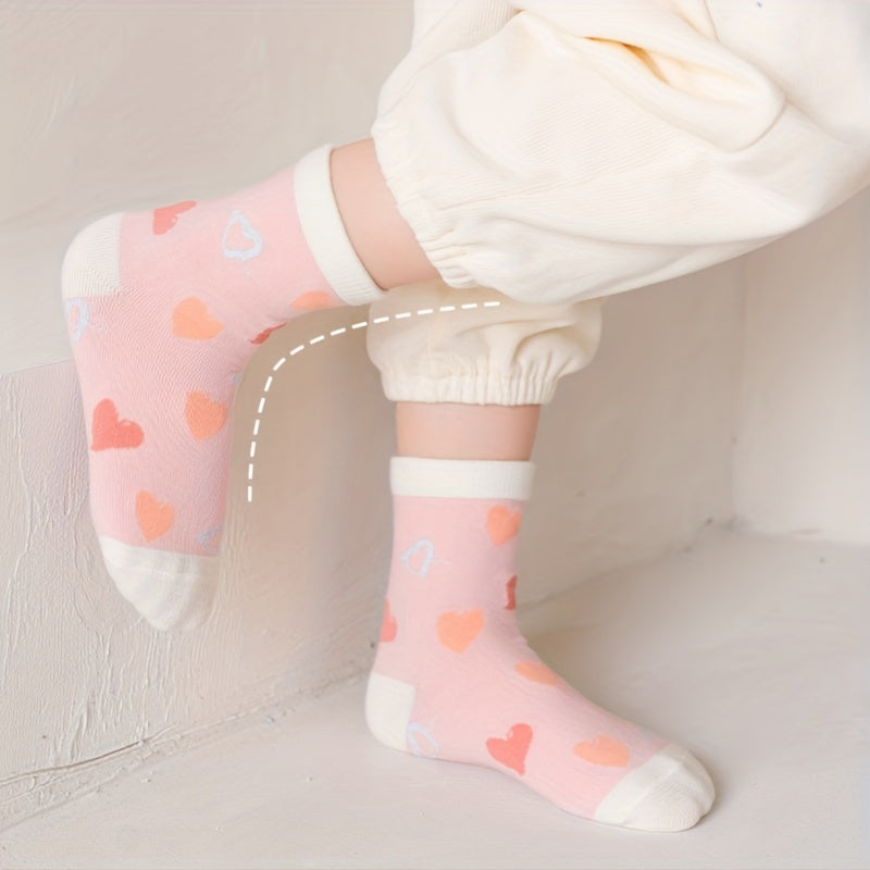 Girls Kids Pink Love Crew Socks - All Seasons Comfortable Socks