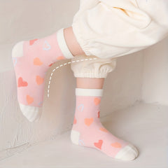 Girls Kids Pink Love Crew Socks - All Seasons Comfortable Socks