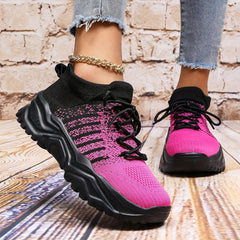 Women's Breathable Knit Sneakers Low Top Lace Up Shoes