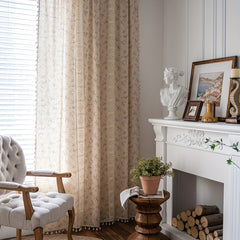 American Style Flower Printed Tassel Curtain Half Blackout for Room Decoration