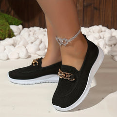 Women's Chain Decor Sock Shoes Knit Low Top Slip On Shoes