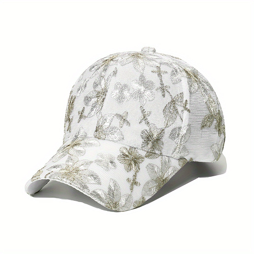 Y2K Flower Embroidery Baseball Cap Women Sunscreen Sports Hats