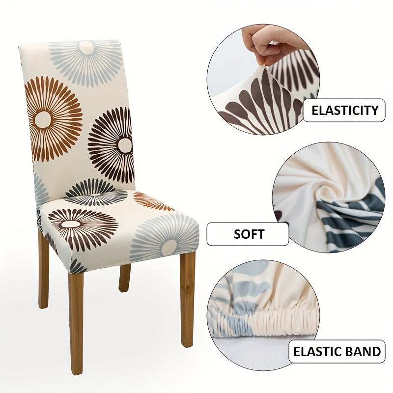 6pcs Printed Elastic Chair Covers Dining Chair Slipcovers for Home Decor