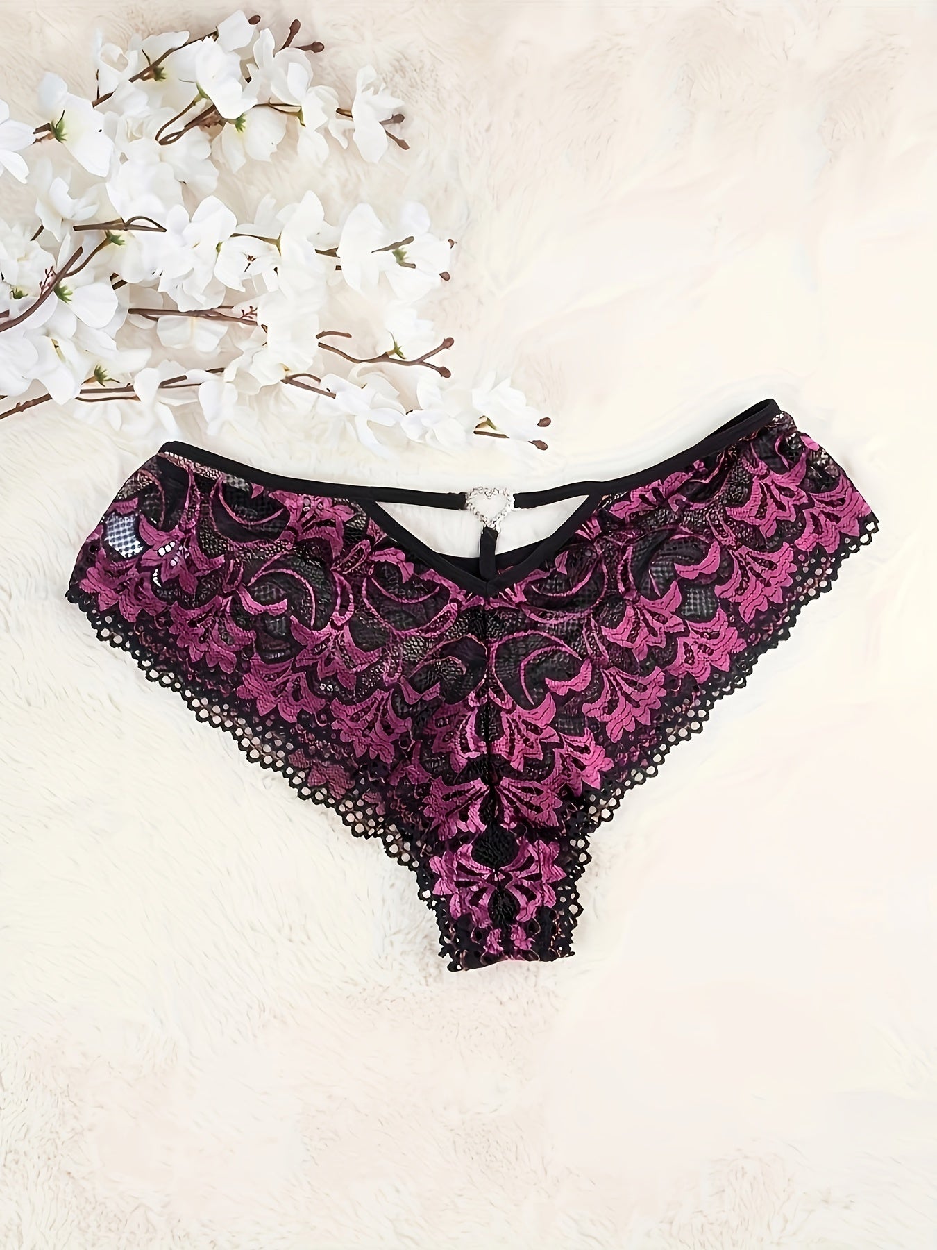 3 Pack Plus Size Sexy Panties Set Rhinestone Heart Ring Floral Lace Briefs