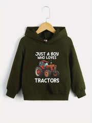 TRACTOR LOVER Print Boys Hooded Sweatshirt