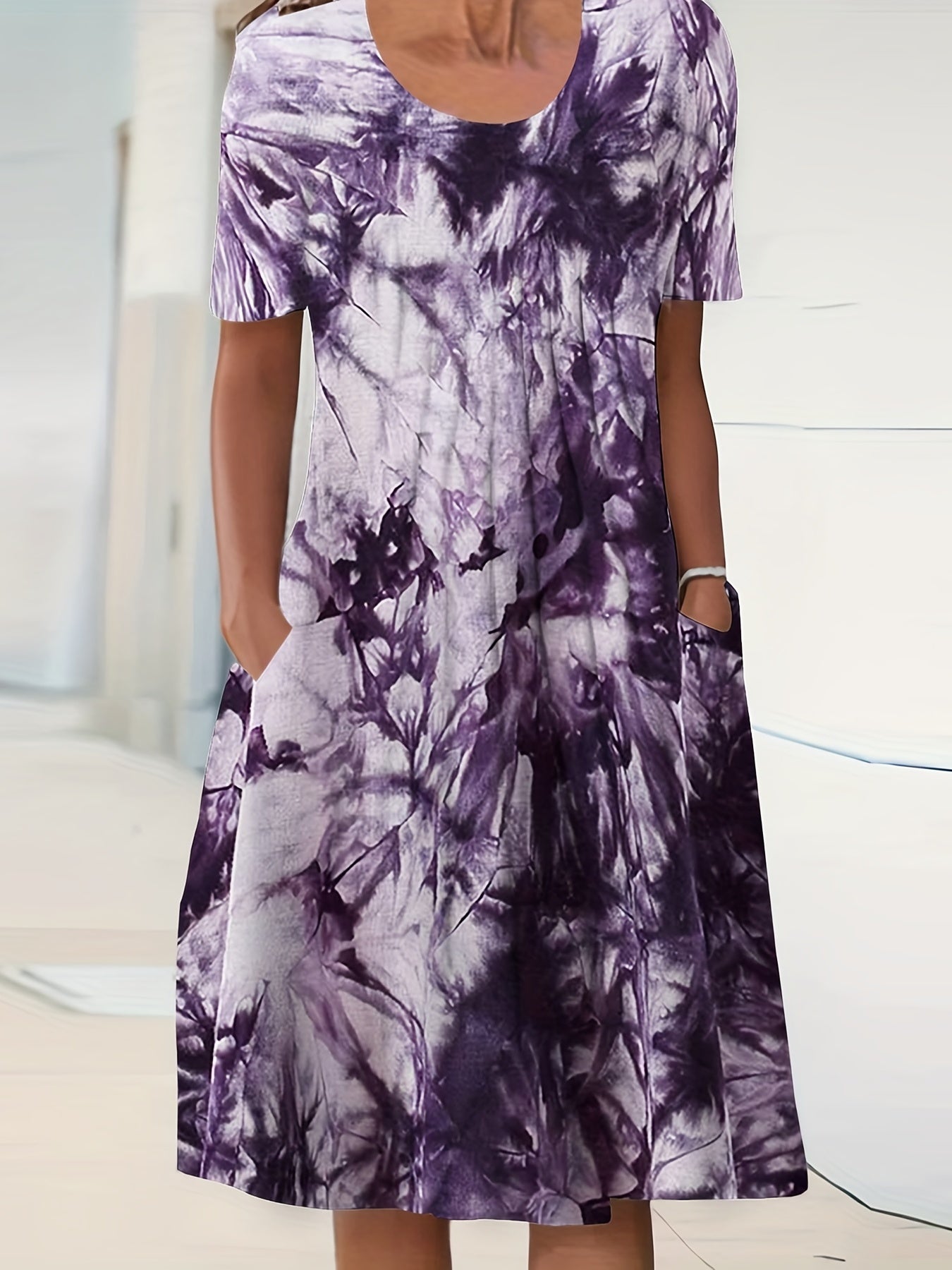 Tie Dye Short Sleeve Casual Dress with Pockets