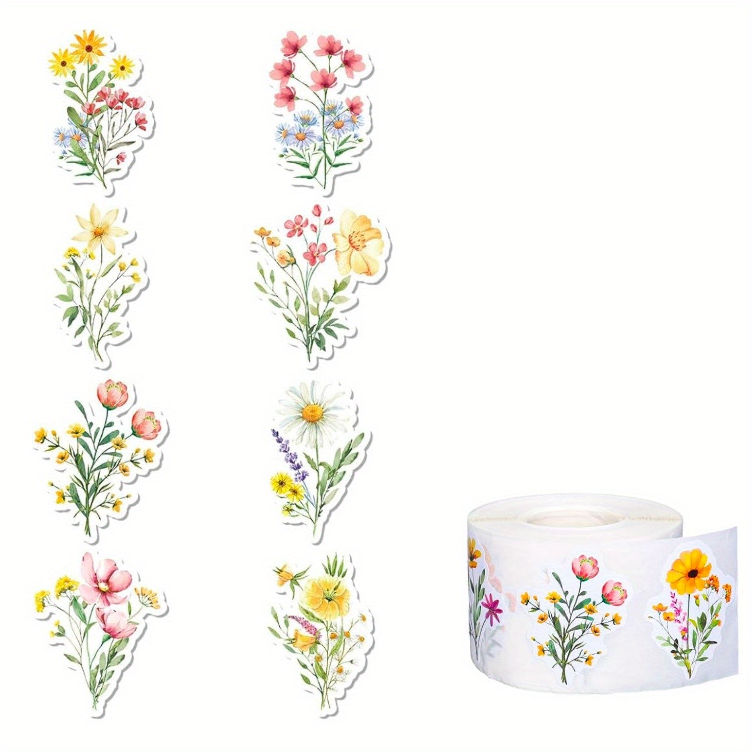 200pcs Wildflower Stickers Colorful Floral Paper Decals Self Adhesive