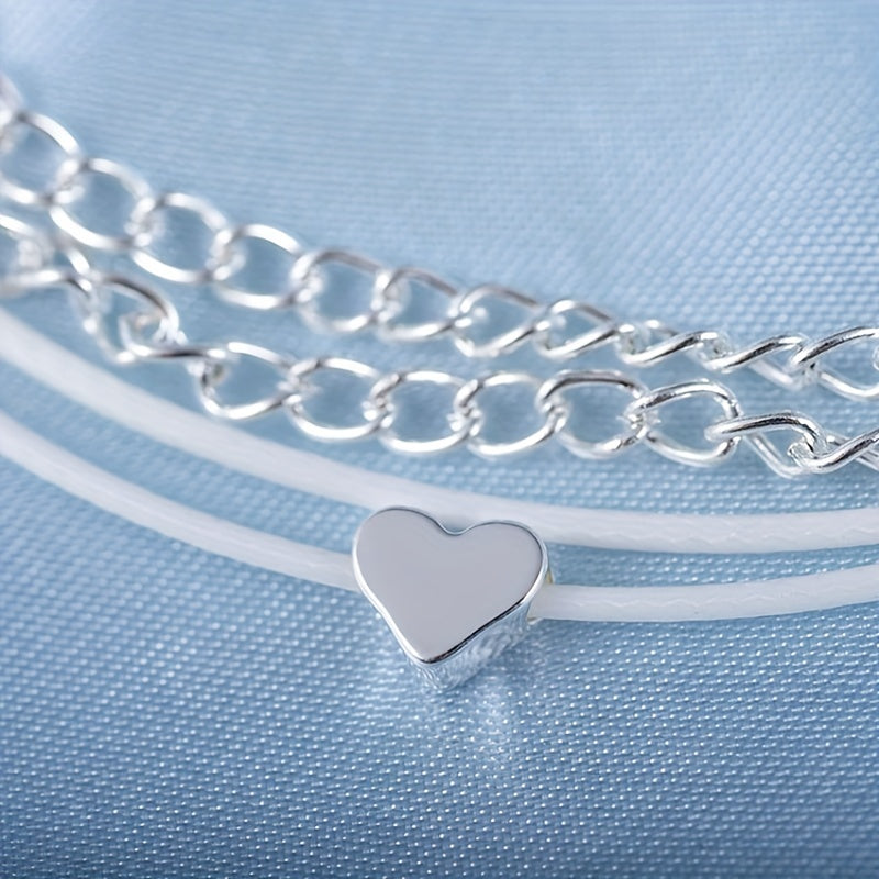 Heart & Double Chain Anklet for Men & Women