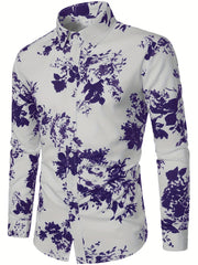 Men's Formal Flower Print Button Up Shirt Spring/Fall Business Occasion