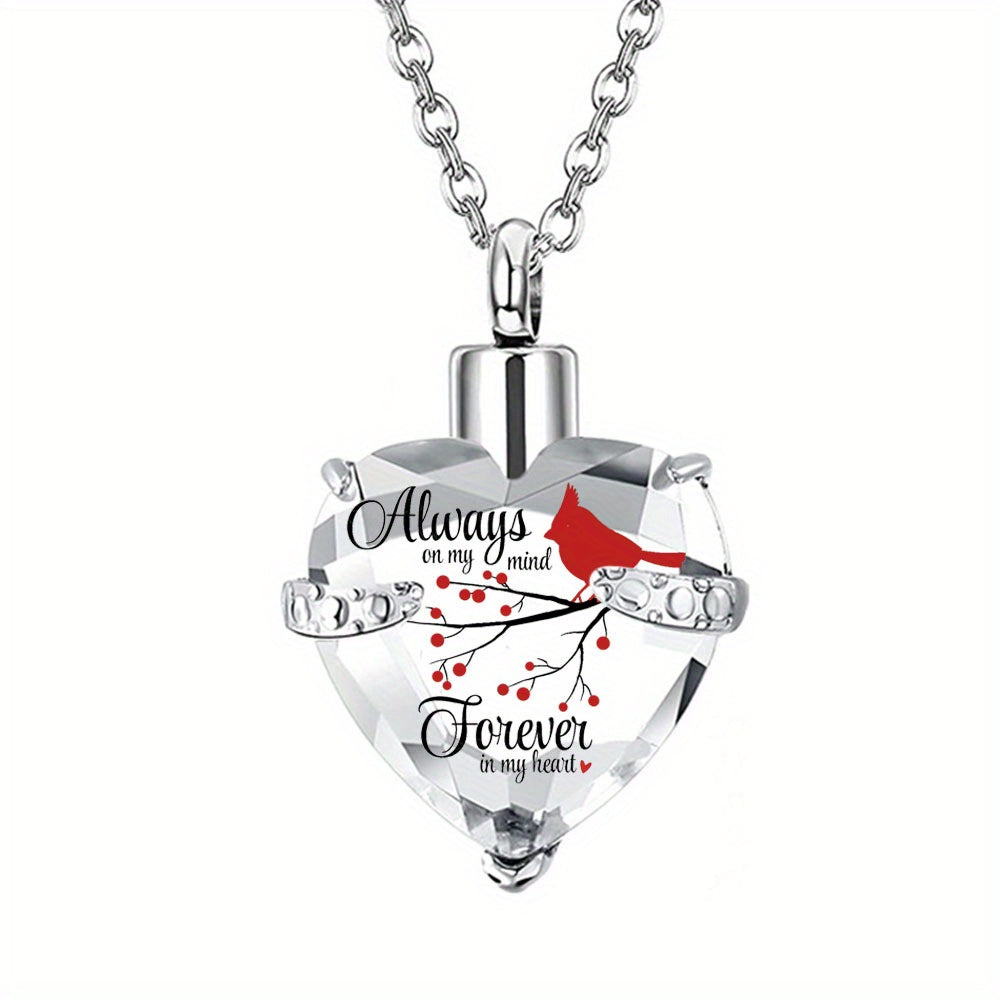 Crystal Heart Cremation Urn Necklace Memorial Pendant with Fill Kit