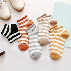 5 Pairs Striped Short Sports Socks Breathable Women's Stockings