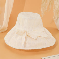 Beige Lace Embroidery Sun Hat Mesh Bucket Hat