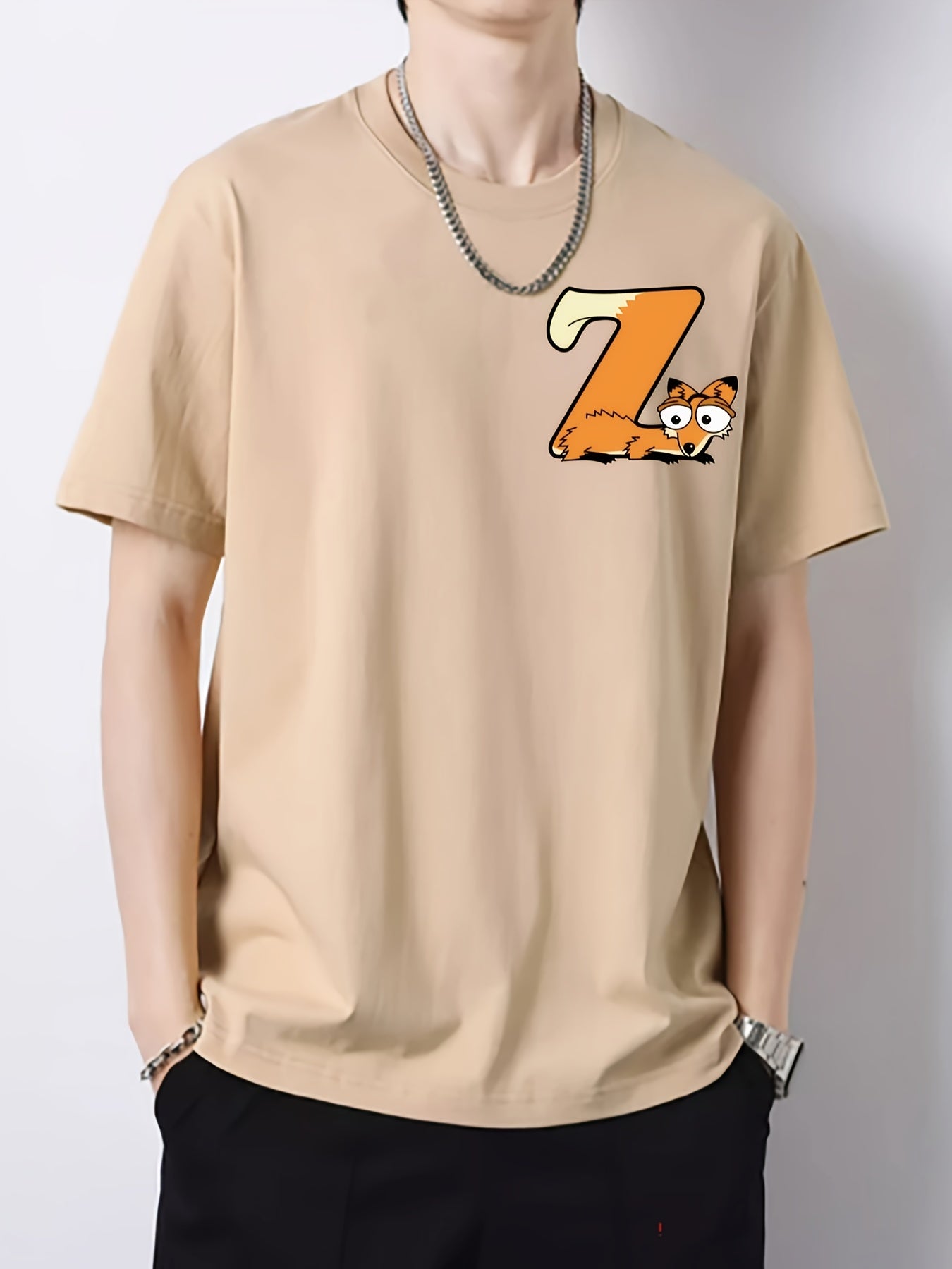 Fox Pattern Print Men's Graphic Cotton Active T shirt
