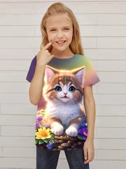 3D Cat Graphic T shirt Girls Casual Short Sleeve Tees Summer Clothes Gift