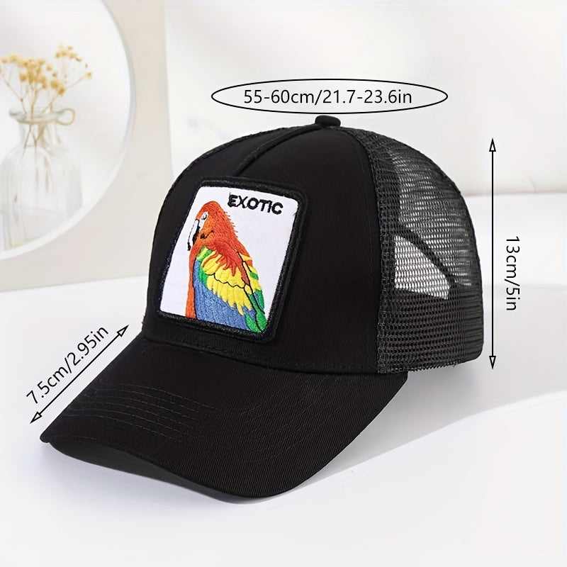 Parrot Embroidery Baseball Cap Summer Mesh Breathable Sun Hat Outdoor Casual
