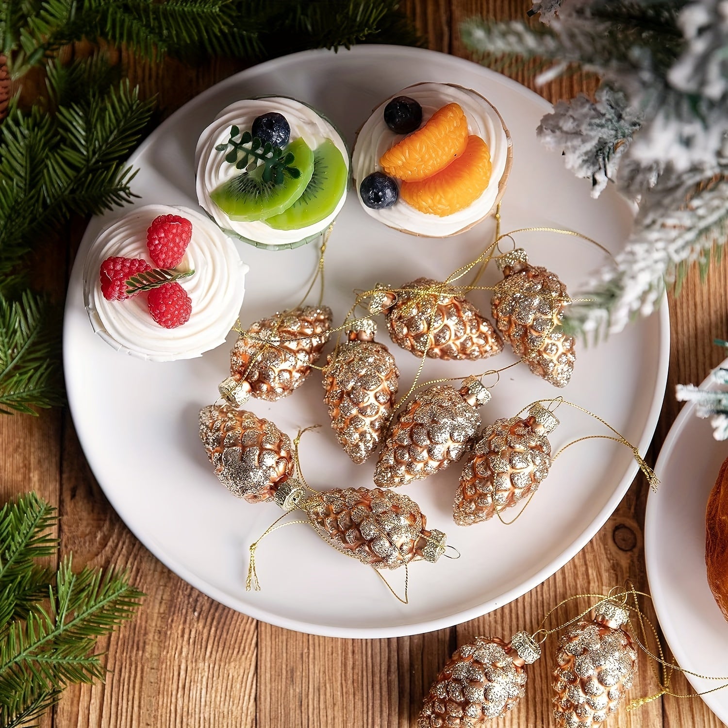 5pcs Glass Pine Cones Christmas Tree Decorations
