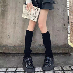 Solid Rib Knit Leg Warmers All-match Knee High Socks Women's Stockings