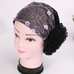 Purple Lace Embroidery Beanie Flower Turban Cap Head Wrap Head Scarf Hijab
