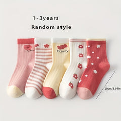 10 Pairs Girl's Heart Knit Socks, Cute Crew Cotton Blend