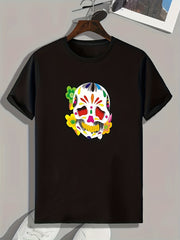 Colorful Skull Print Graphic Tee Mens Summer Casual Comfy T-shirt