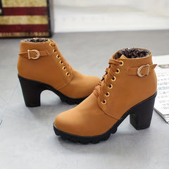 Women's Lace-Up Block Heel Ankle Boots