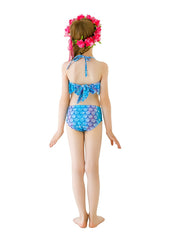 Girl's Tie Dye Mermaid Swimsuit 3pcs Bikini Set & Mermaid Tail Fish Scale Print