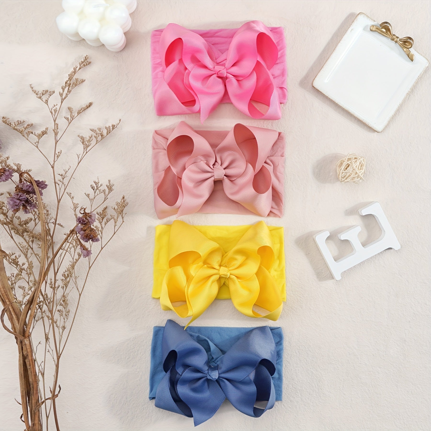 9pcs Baby Girl Nylon Headbands Elastic Stretchy Bow Hairbands