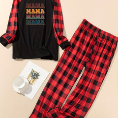 Letter Print Plaid Raglan Tee & Pants Pajama Set
