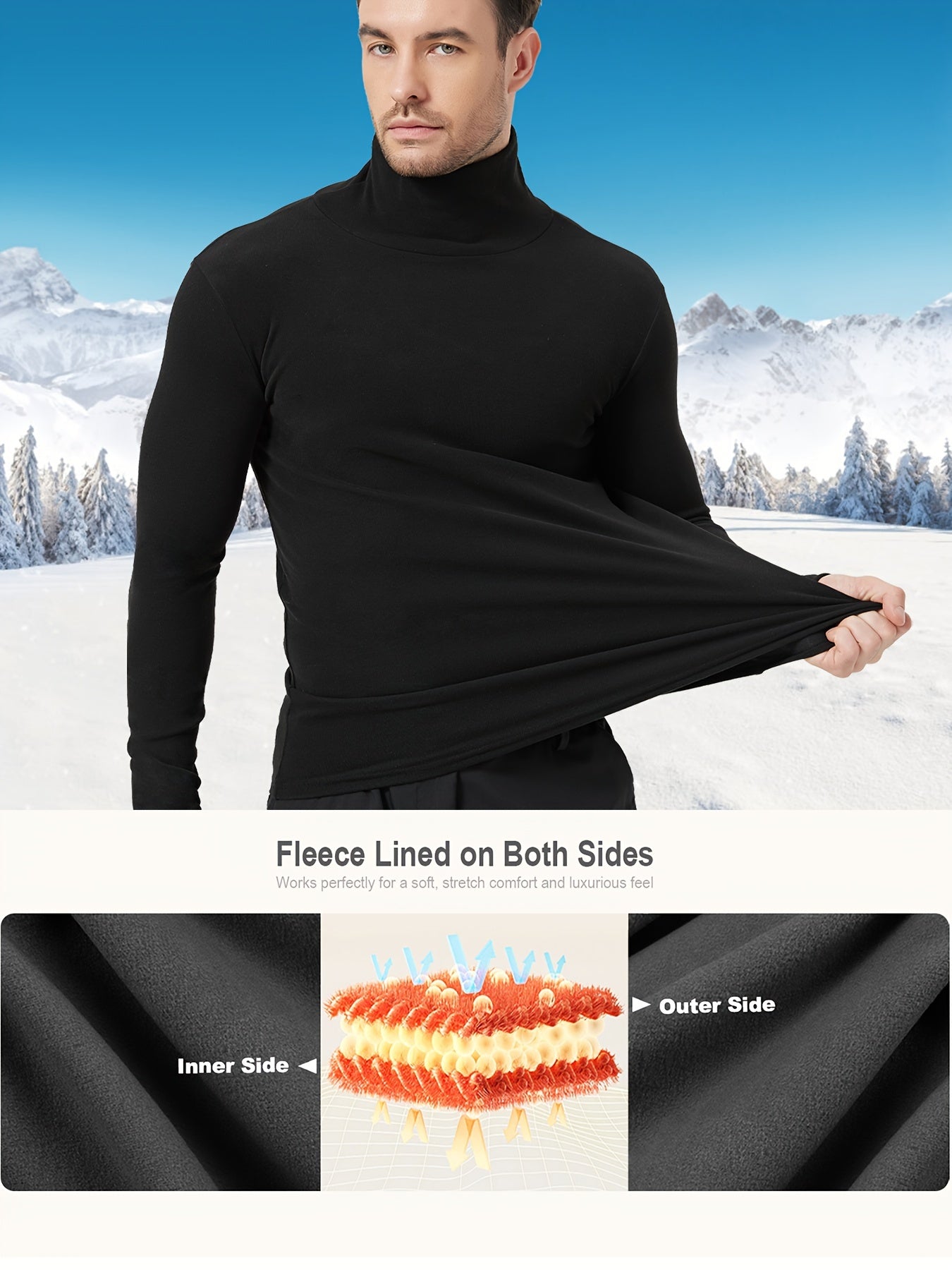 Men's Turtleneck Fleece Warm Fitness Running Top For Autumn And Winter