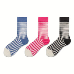 3 Pairs Striped Crew Socks for Women Comfy & Breathable Stockings