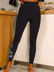 Sports Leggings Women's Plus Dandelion Print High Rise Medium Stretch