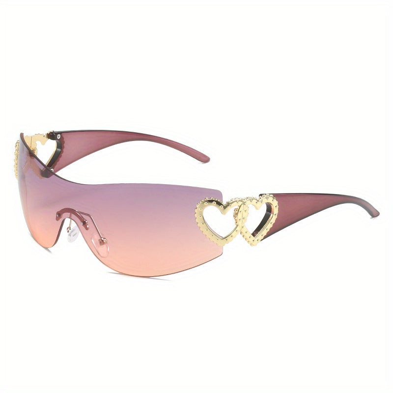 Y2K Heart Charm Sunglasses UV400 Gradient Rimless Glasses
