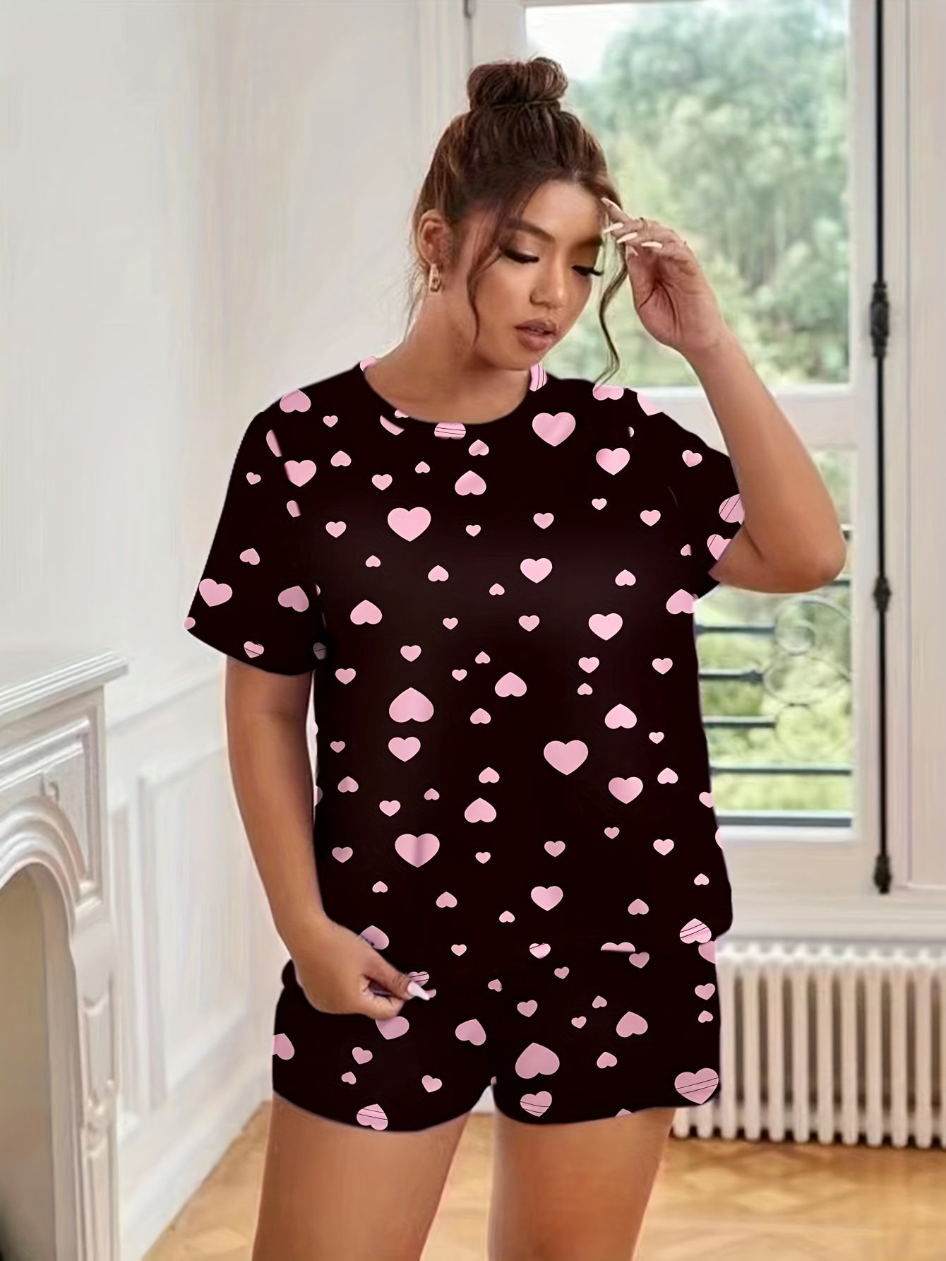 Heart Print Tee & Shorts Set