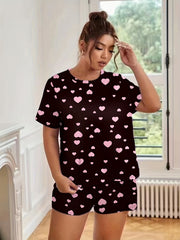Heart Print Tee & Shorts Set