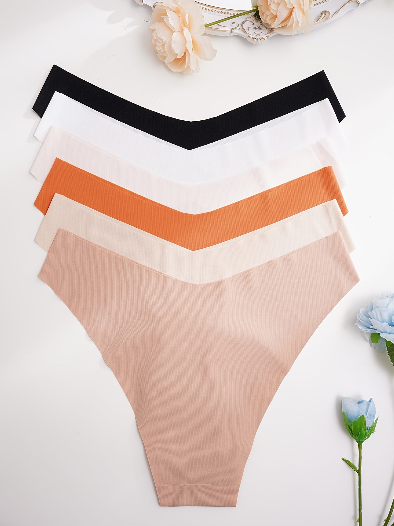6pcs Seamless Solid Panties Low Waist High Stretch Underwear Lingerie