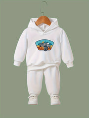 2pcs Truck Print Outfits Girls Hoodies Jogger Pants Set