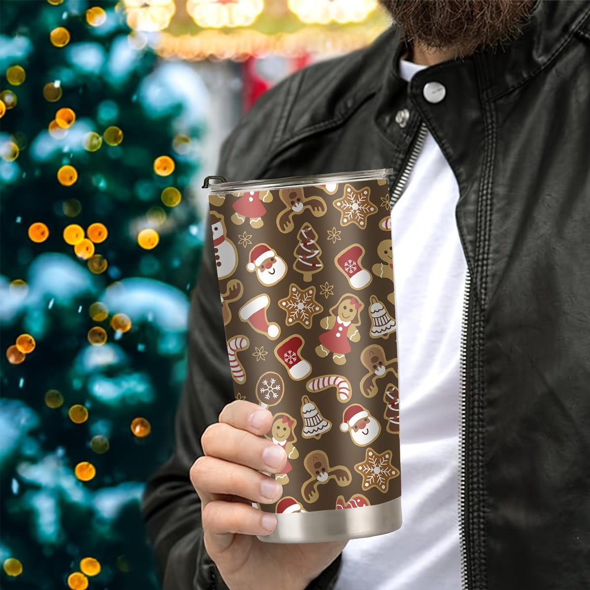 Christmas Printed Stainless Steel Tumbler 590ml with Straw