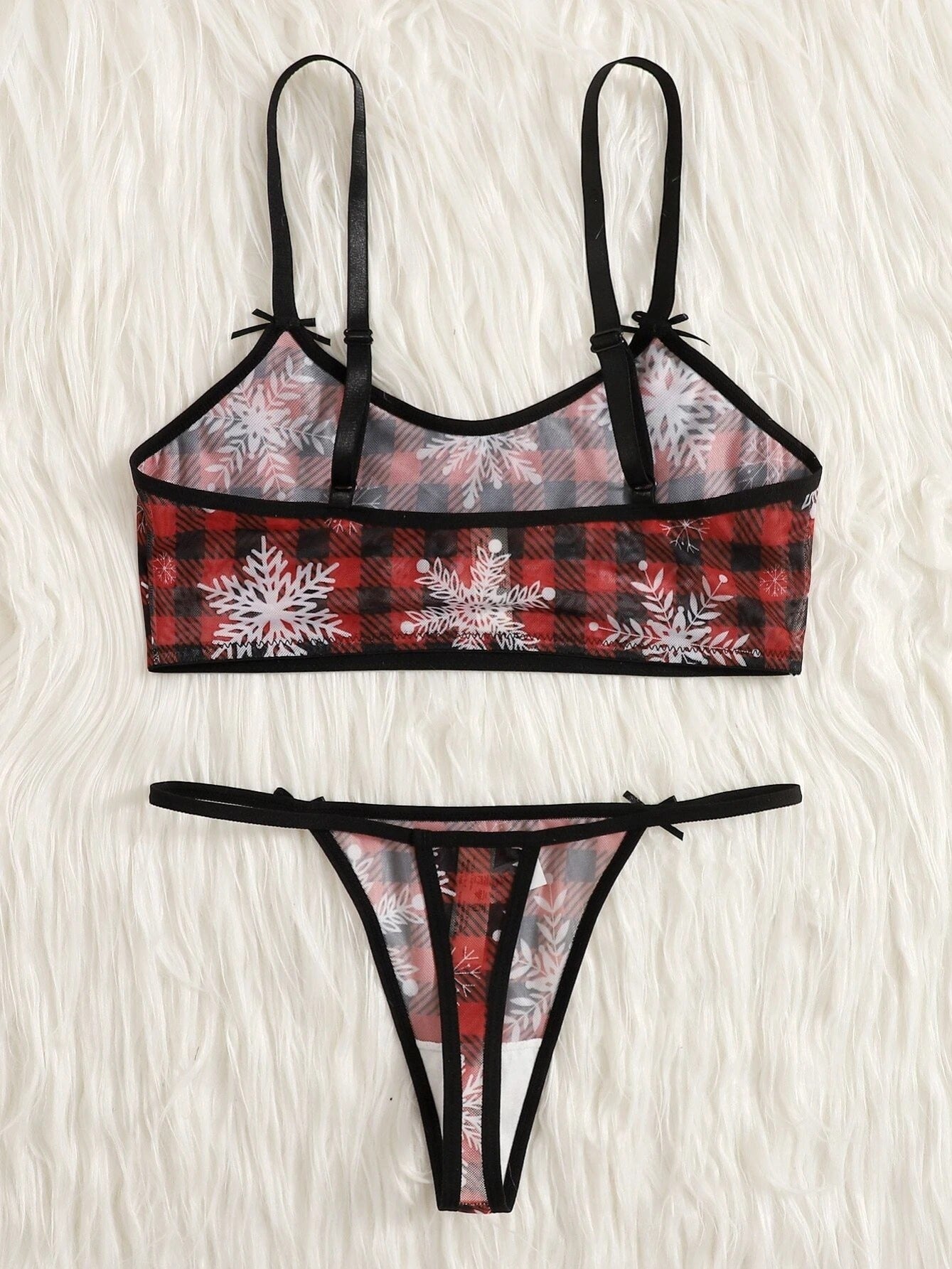 Christmas Plaid Print Sexy Lingerie Set Cami Tops & Thongs