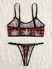 Christmas Plaid Print Sexy Lingerie Set Cami Tops & Thongs