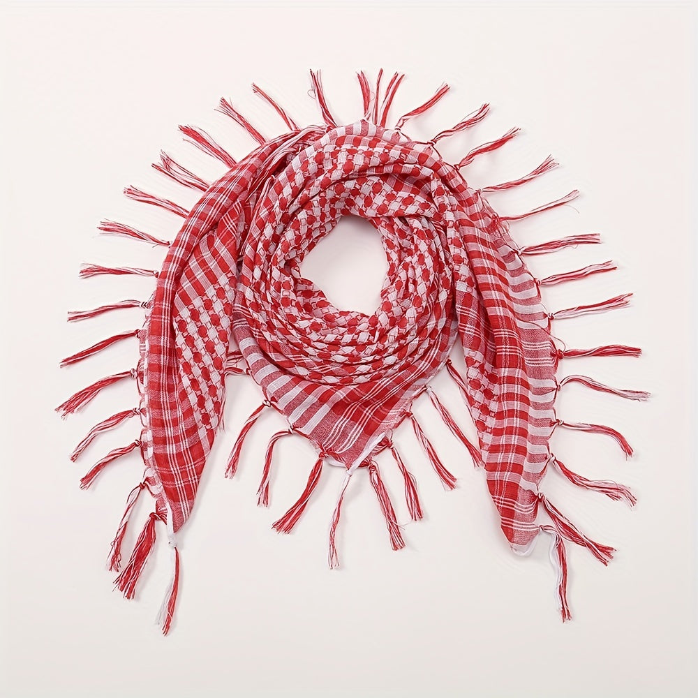 Plaid Fringed Scarf Shawl Arab Square Scarf Windproof Sunscreen