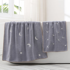 Set of 2 Embroidered Star Moon Towel Soft Absorbent Bath Towel