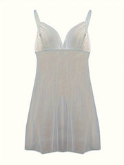 Sultry Mesh Slip Nightdress V Neck Backless Sleep Dress Women's Sleepwear