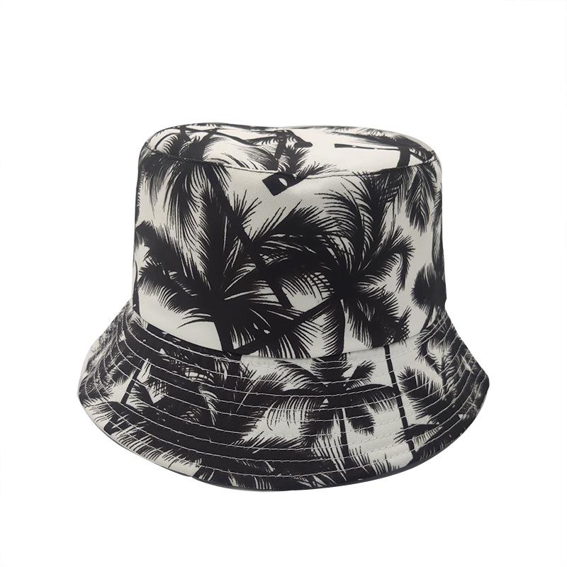 Canvas Bucket Hat Summer Coconut Tree Double-sided Basin Hat