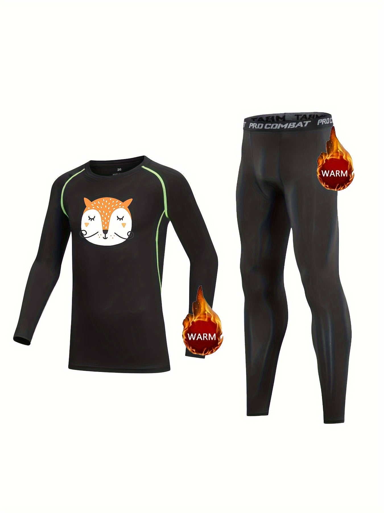 Kids Compression Fleece Sets - Cartoon Pattern Pullover & Elastic
